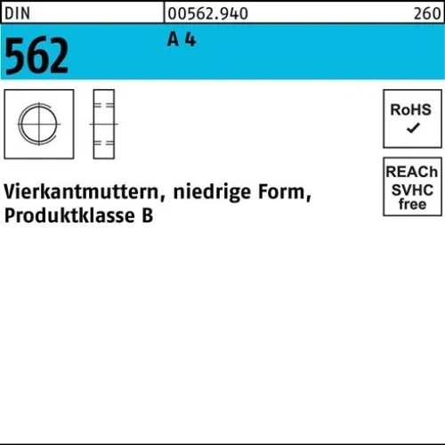 100er PACK(Stk) 000562940000050000 Vierkantmutter DIN 562 niedrige Form M 5 A 4
