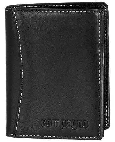 Compagno Echt-Leder Geldbeutel Herren Portemonnaie Damen, Geldbeutel Farbe:Schwarz