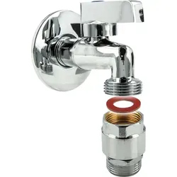 tecuro Mini-Kugelauslaufventil 1/2 Zoll x 3/4 Zoll mit Wandrosette & Rohrbelüfter, MS-verchromt