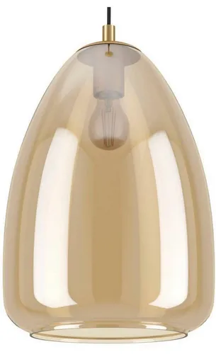 EGLO ALOBRASE Hängeleuchte in Amber - Moderne Pendelleuchte mit organisch-geformtem Amber-Glas und stilvollem messing-gebörstetem Baldachin, ideal für Wohnzimmer und Esszimmer.
