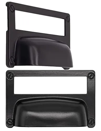 Fuxxer® 2x Etiketten-Fenster, Metall-Griffe, Schwarz Antik Optik, 81x50 mm, 2er Set
