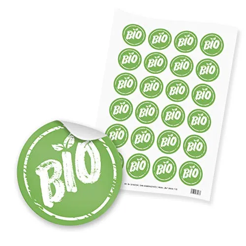 itenga 24x Sticker Aufkleber Bio (Motiv 113) grün weiß rund 4cm DIN A4 Bogen