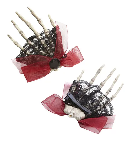 Brosche Haarklammer mit Skelett Skeletthand Haarspange Fasching Karneval Piratin