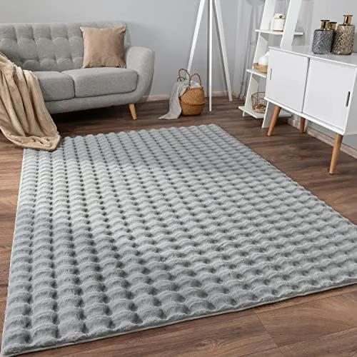 Paco Home Weicher Flauschiger moderner Bubble Wohnzimmer Teppich Hochflor Fell Geometrisches Design Hoch-Tief-Effekt, Grösse:60x100 cm, Farbe:Grau 3