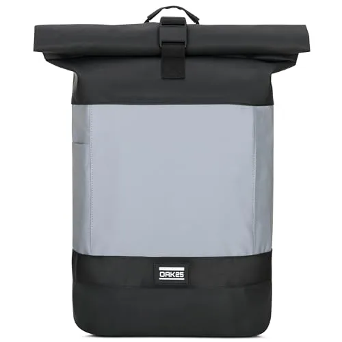 OAK25 Rolltop Rucksack - Reflektierender Fahrradrucksack für Damen & Herren - Rucksäcke mit hoher Sichtbarkeit und Sicherheit durch 360° Reflektion. Wasserabweisend und mit 24-30l Stauraum bietet er Platz für Wertsachen und ein gepolstertes Laptopfach.