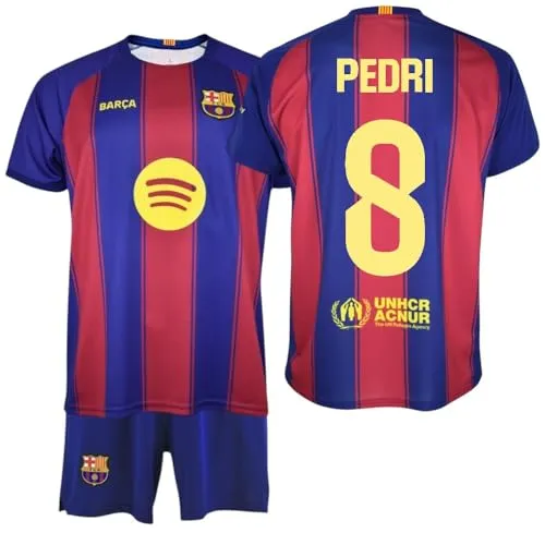 FCB FC Barcelona Kinder-Set 8 PEDRI 1. Mannschaft 25/26, offizielle Nachbildung – Kinder-Set mit T-Shirt und Hose, Blaugrana