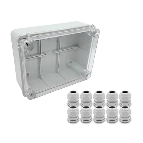 ARLI Abzweigdose IP67 190x145x80 mm mit Sichttür + 10x Kabelverschraubungen M25 x 1,5 mm – Feuchtraumdose grau – Aufputz Verteilerkasten mit transparenter Abdeckung für Elektroinstallationen