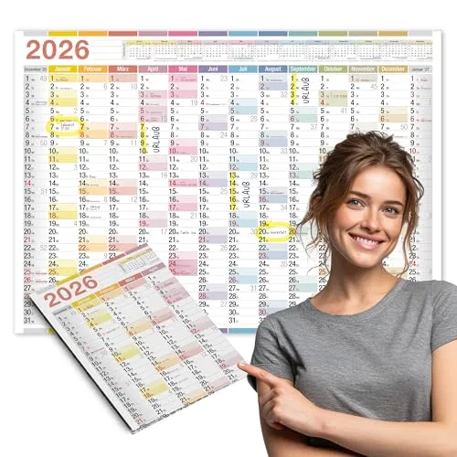 TOBJA A1 Wandkalender 2026 XXL Bunter Jahresplaner für Büro & Homeoffice 14 Monate Großformat 59x84 cm Kalender 2026 Wandkalender DIN A1 mit extra viel Platz für Termine & Notizen