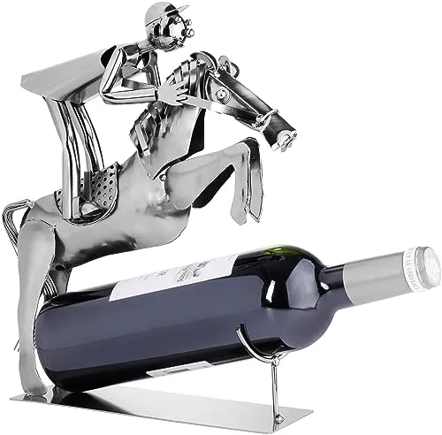 BRUBAKER Weinflaschenhalter Reiter im Sprung - Weinregal aus Metall, ideal für Pferdefreunde, mit Platz für Standardweinflaschen und einer Grußkarte