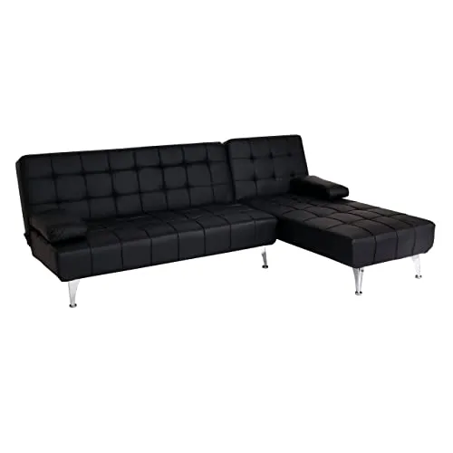 Mendler Schlafsofa HWC-K22, Ecksofa mit Schlaffunktion - Modernes Sofa in Kunstleder schwarz, dreistufig verstellbare Rückenlehne und hohe Flexibilität für Sitz- und Schlafkomfort. Ideal für entspannte Abende!