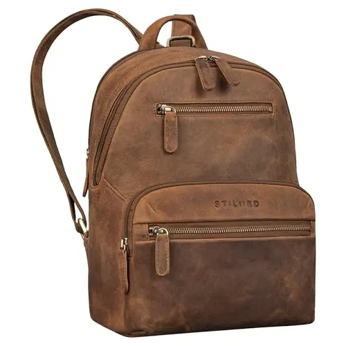 STILORD 'Maja' Kleiner stylisher Damen-Rucksack Leder elegant Lederrucksack Damen Echtleder als Rucksackhandtasche Cityrucksack Tagesrucksack Tablet-Rucksack 10,9 Zoll, Farbe:mittel - braun