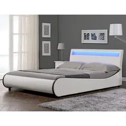 Corium LED Polsterbett Valencia - Modernes Kunstleder-Doppelbett mit geschwungenem Design und anpassbarer RGB LED-Beleuchtung für eine individuelle Schlafzimmeratmosphäre. Inklusive Lattenrost für optimalen Schlafkomfort.