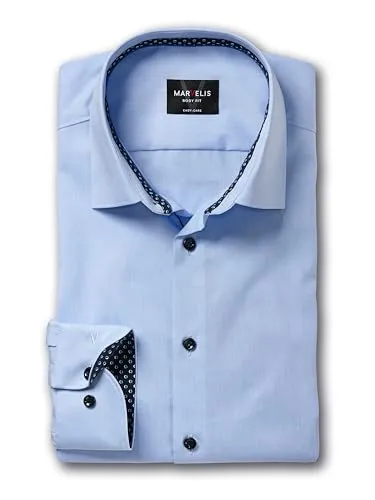 Marvelis Herren Businesshemd Langarm Body-Fit,Einfarbig,New York Kent,bleu 11,41