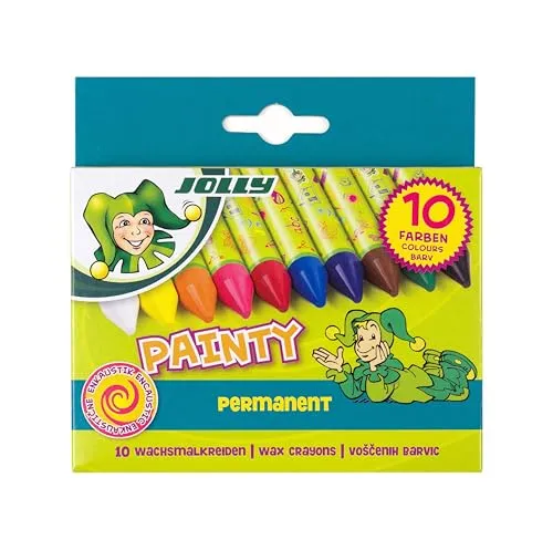 Jolly Painty Wachsmalkreiden | Extra dick in Folie gewickelt | 10 Stück im Kartonetui