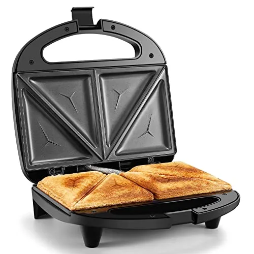 YASHE Sandwichmaker für 2 Sandwiches, Sandwichtoaster 750W mit Antihaftbeschichtung, schnelles Aufheizen, automatische Temperaturregelung, wärmeisolierter Griff, kompakt, Schwarz
