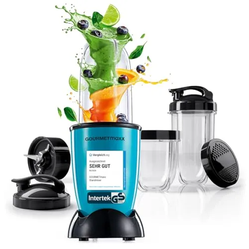 GOURMETmaxx Mr. Magic Standmixer 400W - Standmixer mit 400W Leistung, ideal für cremige Smoothies und schnelle Zubereitungen dank 3 Mixbechern und auslaufsicheren To-Go-Deckeln.