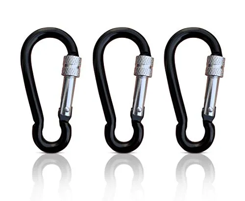 Schraubkarabiner klein 3er Set, Karabinerhaken, Karabiner Schwarz, Schlüsselanhänger, Mini Karabiner mit Schraubverschluss für Schlüsselring, Camping, Trekking, Wandern, Angeln (Schwarz)