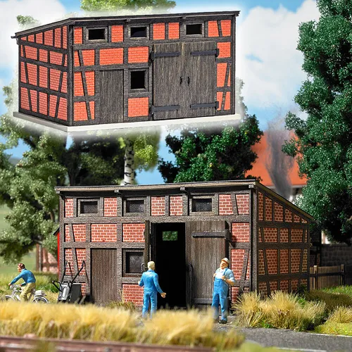 Busch 1455 H0 Nebengebäude - Modellbahn-Zubehör für die Spurweite H0, detailgetreuer Bausatz eines Stadtnebengebäudes, ideal für kreative Modellbahnanlagen.