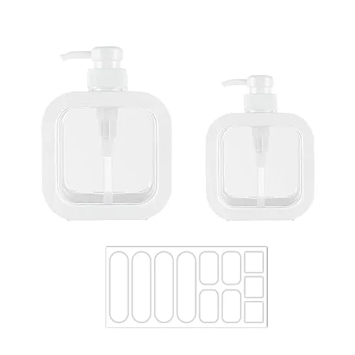 2er-Pack Seifenspender mit Druckverschluss, mit 1 Etikettenaufkleber, 300 ml, optional 500 ml, befüllbar mit Duschgel, Shampoo, Handseife, geeignet für Küche und Bad