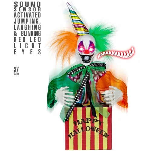 W WIDMANN MILANO Party Fashion 10997 - Gruselig lachender Clown mit LED-Augen - Party & Dekoration: 37 cm große Clown-Dekoration mit leuchtenden roten Augen und aktivierter Zirkusmusik durch Tonsensor – ideal für Halloween und Mottopartys.