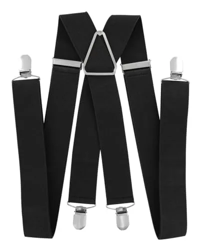 axy Hosenträger für Herren breit 3,5 cm in X-Form mit 4 Hosenträger Clips extra stark längenverstellbar 35mm (Schwarz)