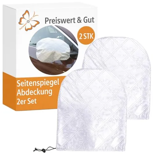 Preiswert&Gut Spiegelabdeckung 2 Stück 33 × 27 cm – Frostschutz für Seitenspiegel von PKW & SUV – wasserdichte Spiegelhüllen gegen Eis, Reif & Schnee – wiederverwendbar & leicht zu montieren