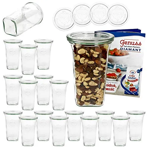 MamboCat Einmachglas 18er Set Weck Quentin 795 ml - Einmachgläser Set für kreative Vorratshaltung, inkl. 18 Glasdeckel und Rezeptheft, ideal für gesunde Ernährung und hübsche Dekoration.