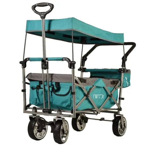 IMLEX IM-4268 Bollerwagen Türkis mit Achsschenkellenkung und Sonnedach vielen tollen Features
