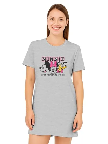 Disney Minnie Mouse Nachthemd für Damen - Best Friends Together Schlafshirt Pyjama Kurzarm Oberteil Grau (Grau, XL)