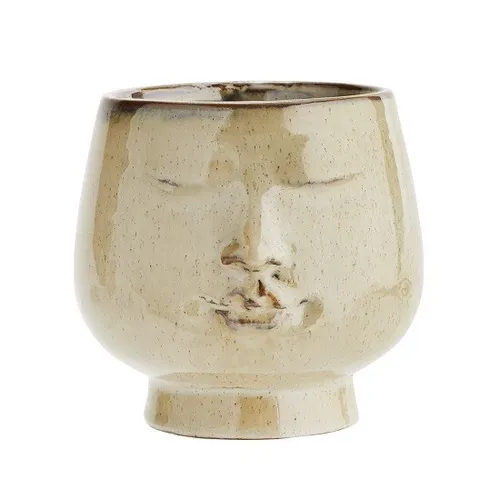 Produktbild Brauner Blumentopf Steingut Mit Gesicht Imprint M Von Madam Stoltz