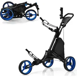 COSTWAY 3-Rad Golftrolley – Klappbarer Golfwagen mit verstellbarem Griff - Robuster Aluminium-Golftrolley mit ergonomisch verstellbarem Griff. Einfach klappbar für platzsparenden Transport. Inklusive Stauraum für Getränke und Zubehör. Ideal für Golfer aller Körpergrößen.