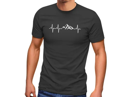 MoonWorks Print-Shirt Herren T-Shirt Berge Wandern Herzschlag Puls EGK Geschenk für mit Print
