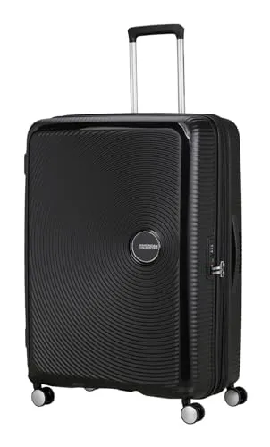 AMERICAN TOURISTER Soundbox Trolley XL - Blass Black - Großer Hartschalentrolley mit 131-145 l Volumen, erweiterbar und mit TSA-Zahlenschloss für sicheres Reisen. Ideal für lange Urlaubsreisen und stylisch im Retro-Vinyl-Look.