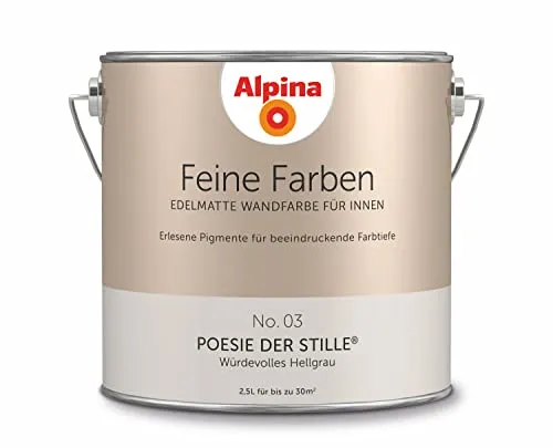ALPINA Feine Farben Poesie der Stille - Helle Graue Wandfarbe 2,5L - Wasserbasierte Innenfarbe in elegantem Grau, ideal für Esszimmer. Mattes Finish sorgt für eine stilvolle Atmosphäre und hochwertige Verarbeitung.