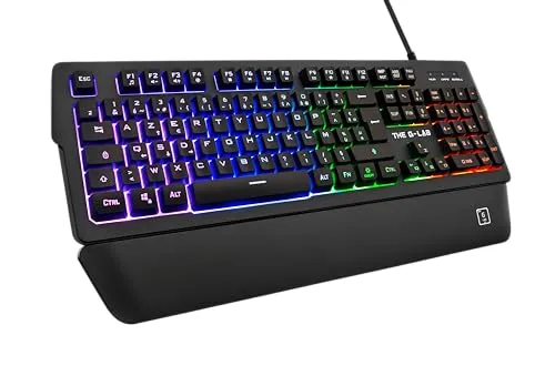 The G-Lab Keyz Palladium Gaming-Tastatur - AZERTY, kabelgebunden, RGB-LED-Hintergrundbeleuchtung, ergonomische Handgelenkauflage und 26 Anti-Ghosting-Tasten für präzises Gaming