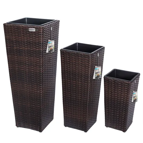 CASARIA Übertopf 3er Set Polyrattan, braun, quadratisch