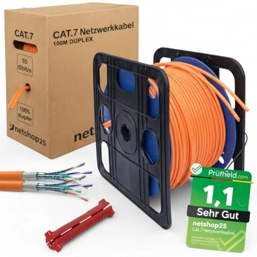CAT.7 Netzwerkkabel 100m Duplex Verlegekabel REINES KUPFER