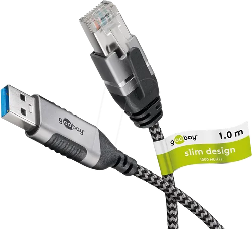 Ethernet-Kabel USB-A 3.0 auf RJ45, Slim, 1 m - USB-Kabel, -Hubs & -Adapter, ideal für schnelle Netzwerkverbindungen mit Slim-Design für eine platzsparende Nutzung.