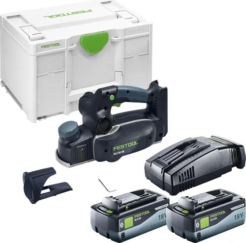 Festool HLC 82 EB-Basic Akku Hobel 18 V mit 2x Akku und Ladegerät - Präziser Akku Hobel für vielseitige Anwendungen, ideal für Bau und Werkstatt. Mit bürstenlosem Motor, 2,5 mm Spanabnahme und komfortabler Handhabung.