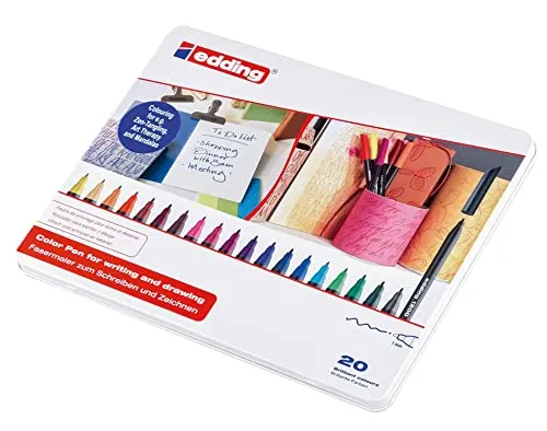 edding 4-1200-20 Fasermaler Color Pen, 10er Set, 0.5-1 mm, Sortiert (Metalletui, 20fach sortiert)