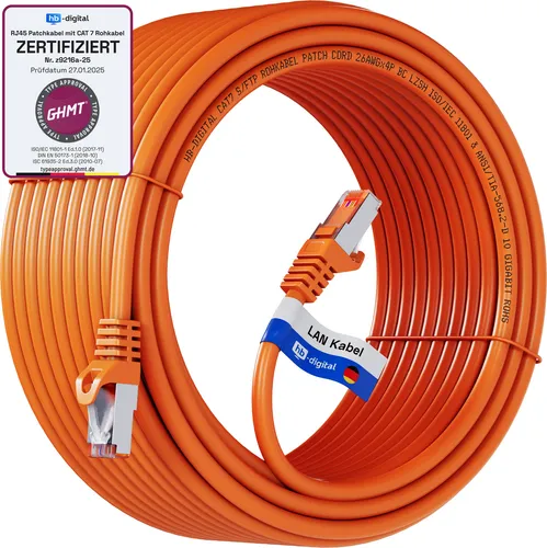 hb-digital CAT 7 Netzwerk Anschlusskabel 10m - Hochwertiges 10m Patch Kabel mit S/FTP Schirmung für stabile Datenübertragung bis 10 Gbit/s. Ideal für den professionellen Einsatz mit geprüfter Qualität.
