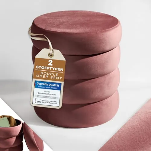 Blumtal Rundhocker mit Stauraum in Rosa - Weicher Samtbezug - Vielseitiger polsterhocker mit Stauraum – ideal als Schminkhocker oder stilvolle Sitzbank im Flur. Kompakt und robust, mit bequemer Polsterung für hohen Sitzkomfort.