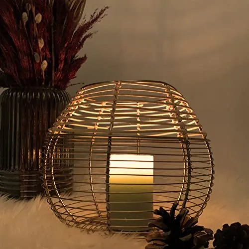 Teelichthalter mit Naturgeflecht Ø23xH20cm Kerzenhalter Metall - Holz - Gold/Natur Windlicht Kerzenhalter Teelichtständer Kerzenständer Teelichtgläser Teelicht Tischdeko