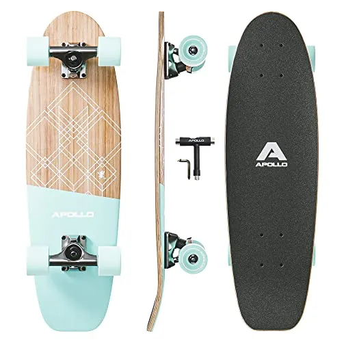 Apollo Mini-Longboard | Wendiges Midi Cruiser Board im Vintage-Style - Kompaktes Mini-Longboard (68,5 x 20 cm) mit robustem Holz-Deck. Ideal für Anfänger und erfahrene Skater. Hohe Wendigkeit und beste Qualität dank ABEC 9 Kugellager und starken Aluminium-Trucks.