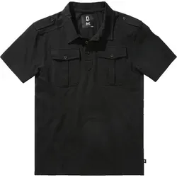 Brandit Jon Poloshirt Short Sleeve - Black, 5XL - Herren Poloshirt in klassischem Schnitt, aus weicher Baumwolle, ideal für lässige Anlässe, mit praktischen Brusttaschen und dezenter Schulterklappen-Detaillierung.