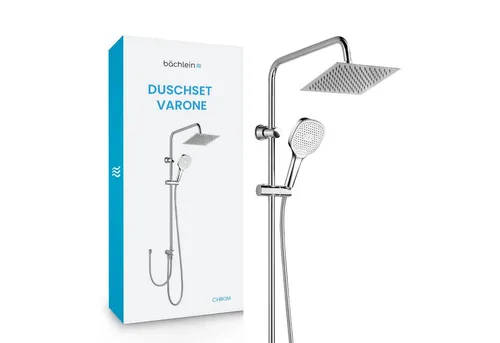 Bächlein Brausegarnitur Duschsystem Varone - Regendusche Set mit 3 Strahlarten - Brausegarnituren, eckiges Design mit 3 verstellbaren Strahlarten für ein individuelles Duscherlebnis. Ideal für entspannende Massagen und erfrischende Normalstrahlen.