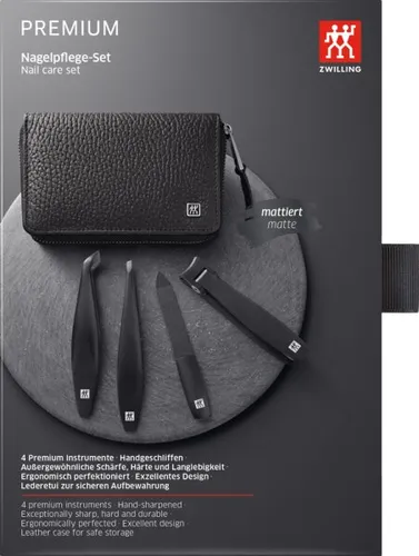 Zwilling Maniküre-Set Premium 97001-004-0 - 4-teiliges Nagelpflege-Set in Black Edition, hochwertiges Echt Leder und perfekt für Reisen