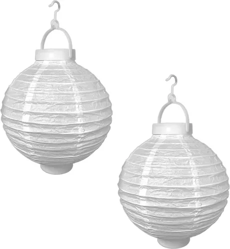2er Set LED Lampion Party Garten ø 20cm weiß | Deko Lampenschirm | Lampe Kugel Laterne