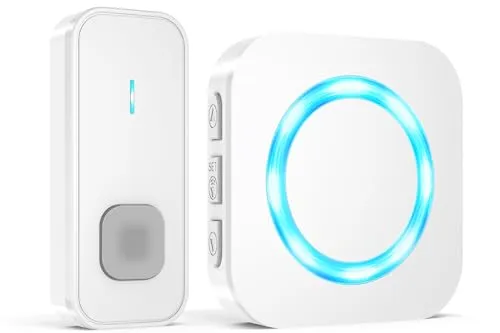 AIMAX Funkklingel mit 1 Empfänger und 1 Sender,klingel Haustür kit,400m Hohe Reichweite, IP55 Wasserdicht, 55 Klingeltöne, 5 Lautstärkestufen Mit LED-Blitz,kabellose Installation