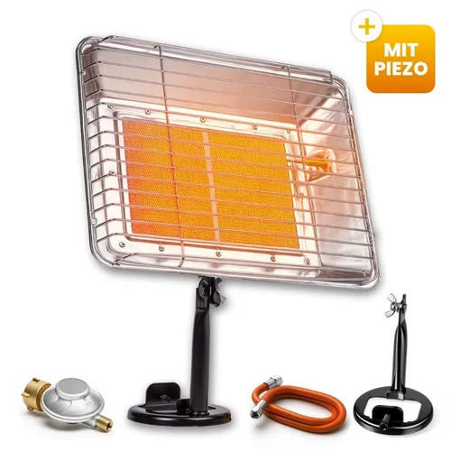WALTER Gasheizstrahler Eco mit Piezo Zündung, Druckregler, Schlauch, 4,2 kW